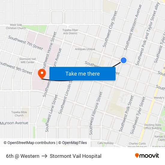 6th @ Western to Stormont Vail Hospital map