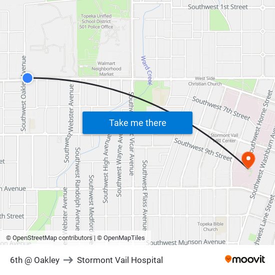 6th @ Oakley to Stormont Vail Hospital map