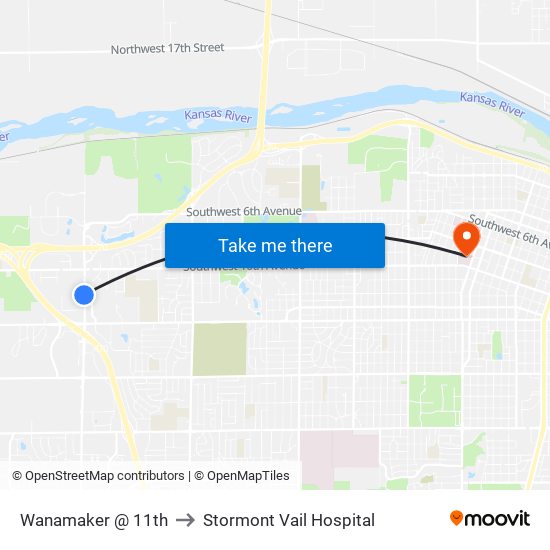 Wanamaker @ 11th to Stormont Vail Hospital map