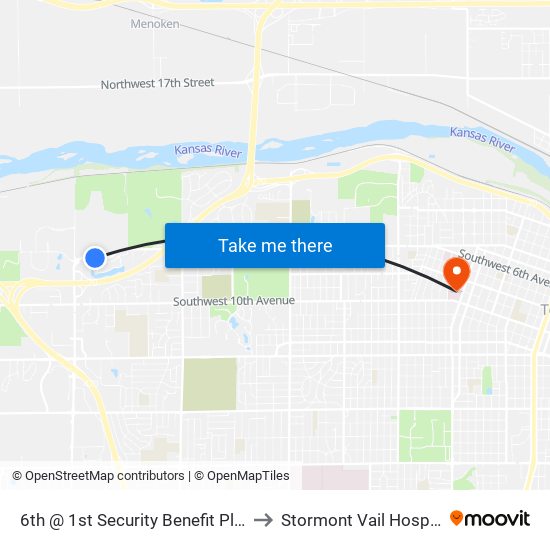 6th @ 1st Security Benefit Place to Stormont Vail Hospital map