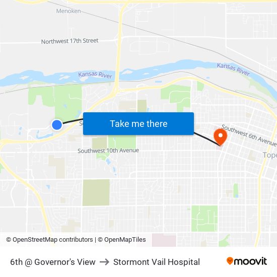 6th @ Governor's View to Stormont Vail Hospital map