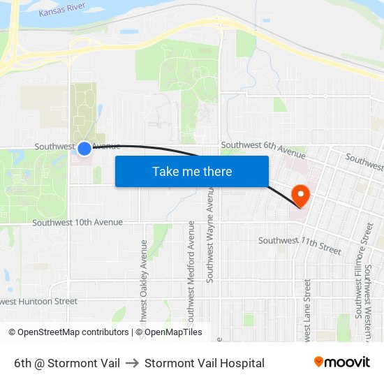 6th @ Stormont Vail to Stormont Vail Hospital map