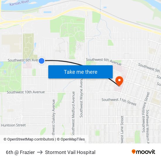 6th @ Frazier to Stormont Vail Hospital map