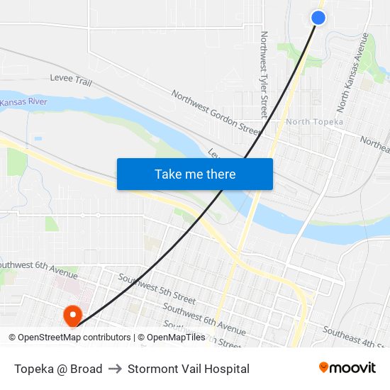 Topeka @ Broad to Stormont Vail Hospital map