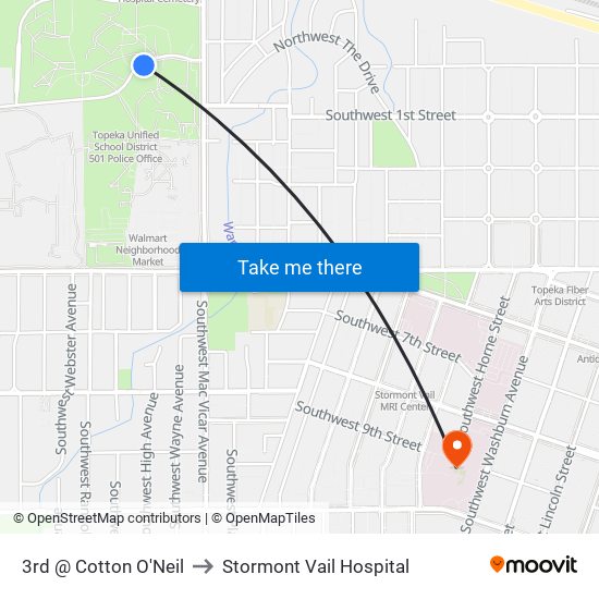 3rd @ Cotton O'Neil to Stormont Vail Hospital map