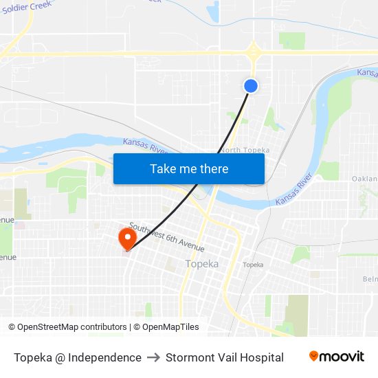 Topeka @ Independence to Stormont Vail Hospital map