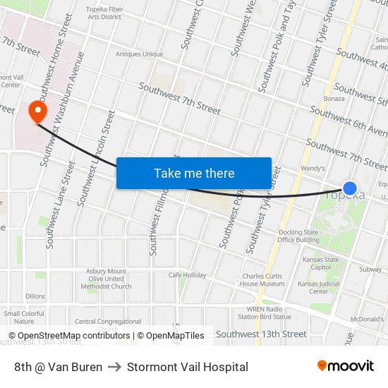 8th @ Van Buren to Stormont Vail Hospital map