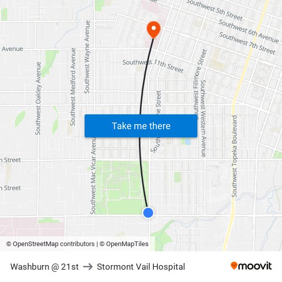 Washburn @ 21st to Stormont Vail Hospital map