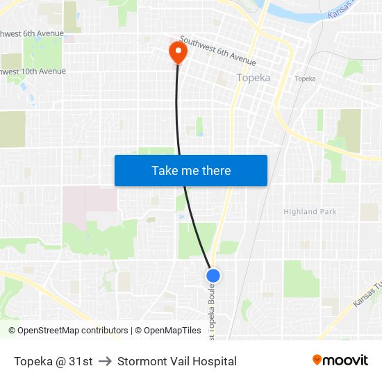 Topeka @ 31st to Stormont Vail Hospital map