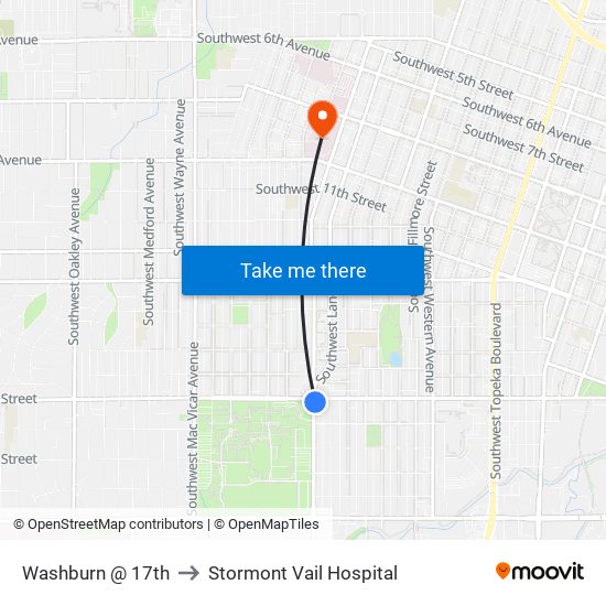 Washburn @ 17th to Stormont Vail Hospital map