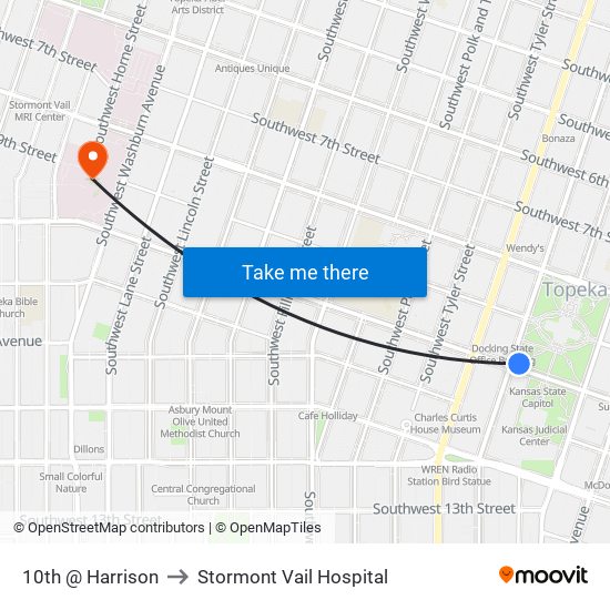 10th @ Harrison to Stormont Vail Hospital map