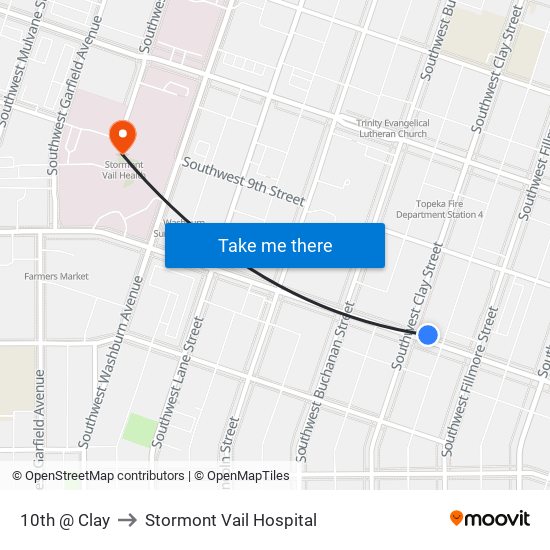 10th @ Clay to Stormont Vail Hospital map