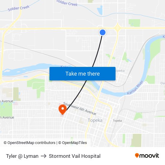 Tyler @ Lyman to Stormont Vail Hospital map