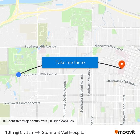 10th @ Civitan to Stormont Vail Hospital map