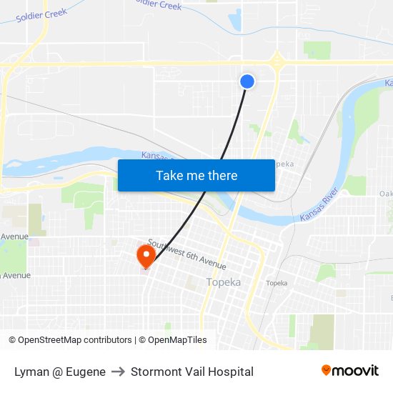 Lyman @ Eugene to Stormont Vail Hospital map