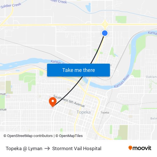 Topeka @ Lyman to Stormont Vail Hospital map