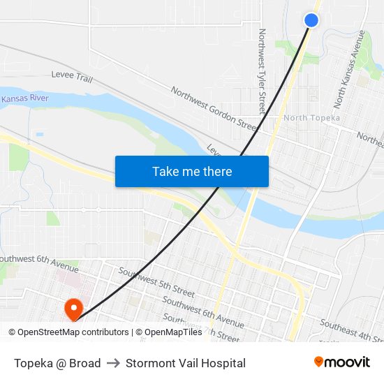 Topeka @ Broad to Stormont Vail Hospital map