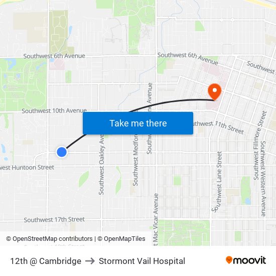 12th @ Cambridge to Stormont Vail Hospital map