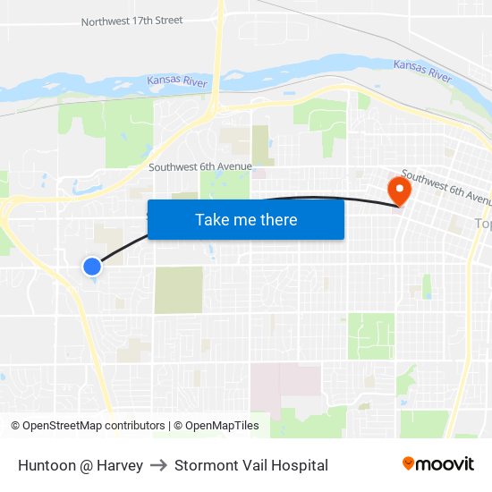 Huntoon @ Harvey to Stormont Vail Hospital map