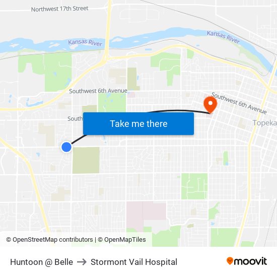 Huntoon @ Belle to Stormont Vail Hospital map