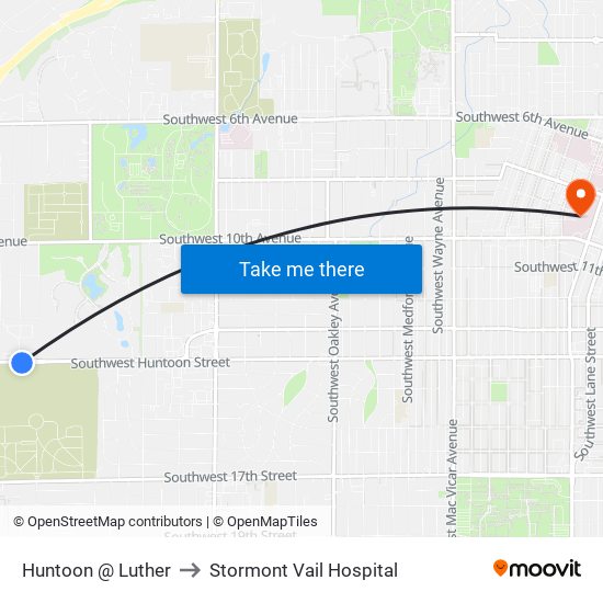 Huntoon @ Luther to Stormont Vail Hospital map