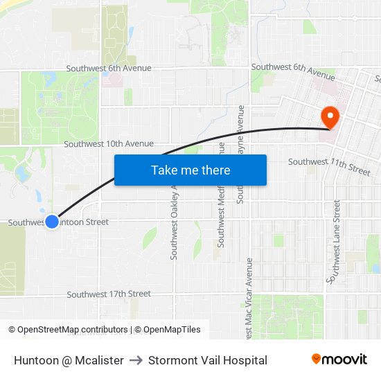 Huntoon @ Mcalister to Stormont Vail Hospital map