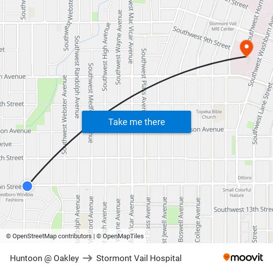 Huntoon @ Oakley to Stormont Vail Hospital map