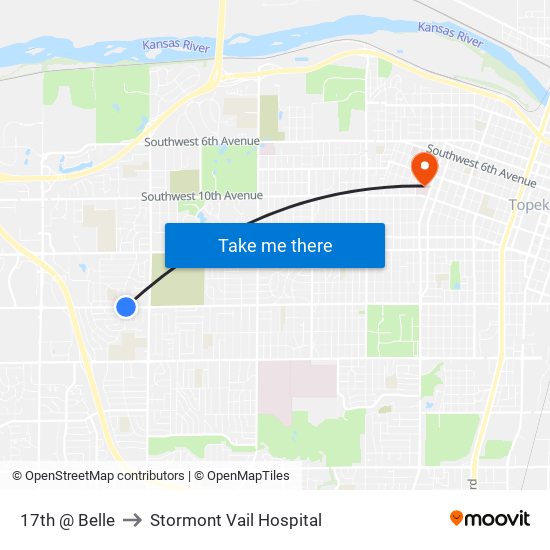 17th @ Belle to Stormont Vail Hospital map