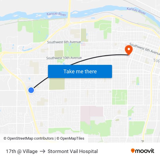 17th @ Village to Stormont Vail Hospital map