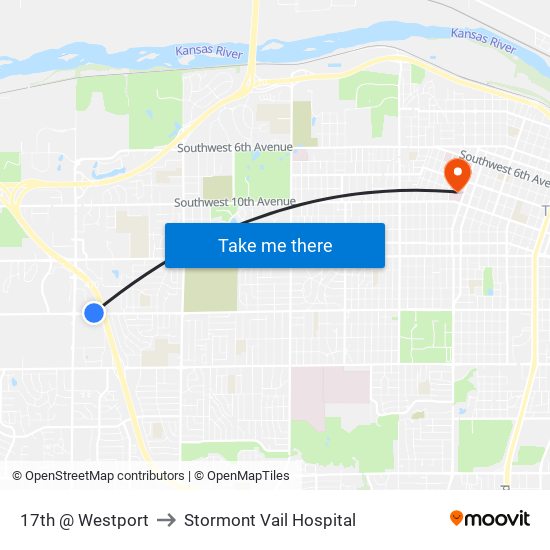 17th @ Westport to Stormont Vail Hospital map