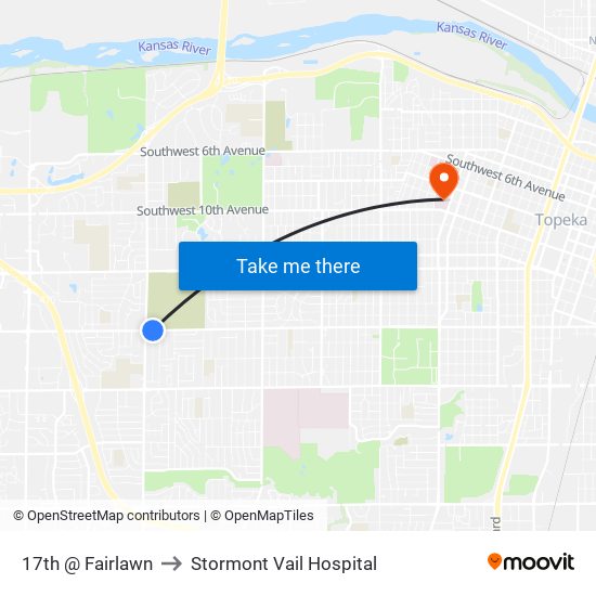 17th @ Fairlawn to Stormont Vail Hospital map