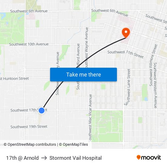 17th @ Arnold to Stormont Vail Hospital map