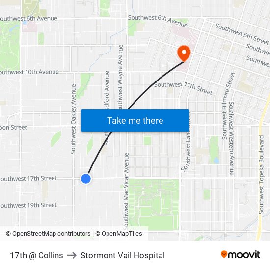 17th @ Collins to Stormont Vail Hospital map