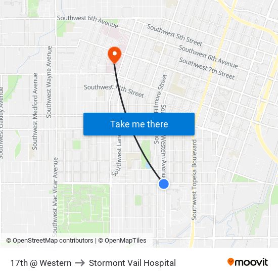 17th @ Western to Stormont Vail Hospital map