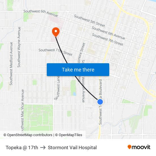 Topeka @ 17th to Stormont Vail Hospital map