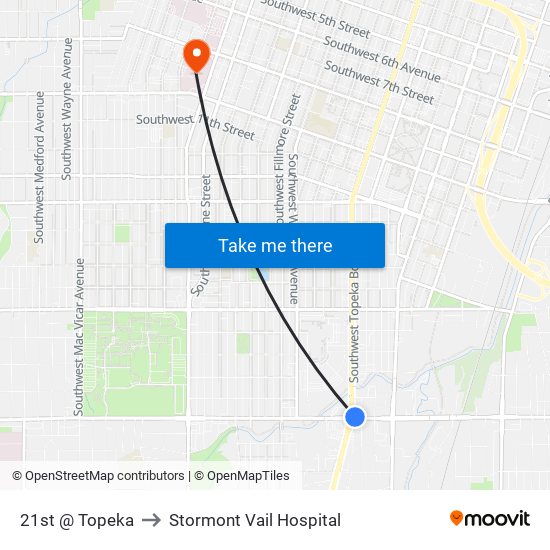 21st @ Topeka to Stormont Vail Hospital map