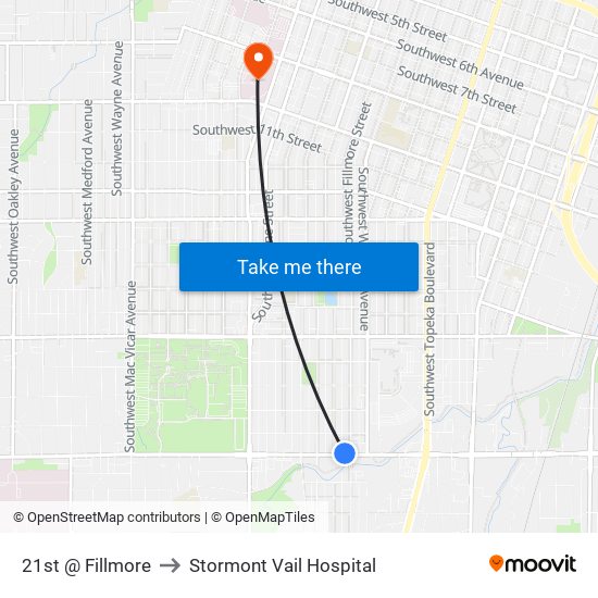 21st @ Fillmore to Stormont Vail Hospital map