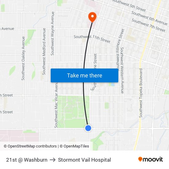 21st @ Washburn to Stormont Vail Hospital map