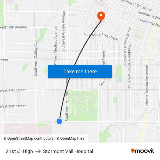 21st @ High to Stormont Vail Hospital map