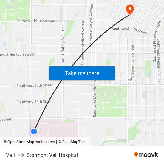 Va 1 to Stormont Vail Hospital map