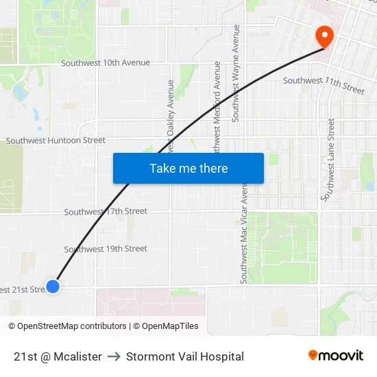 21st @ Mcalister to Stormont Vail Hospital map