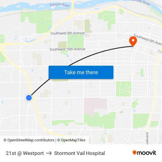 21st @ Westport to Stormont Vail Hospital map