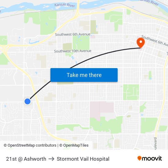 21st @ Ashworth to Stormont Vail Hospital map
