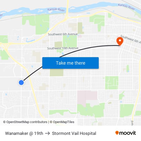 Wanamaker @ 19th to Stormont Vail Hospital map