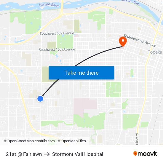 21st @ Fairlawn to Stormont Vail Hospital map