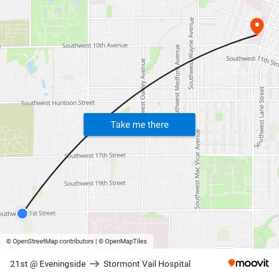 21st @ Eveningside to Stormont Vail Hospital map