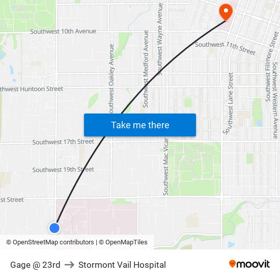 Gage @ 23rd to Stormont Vail Hospital map