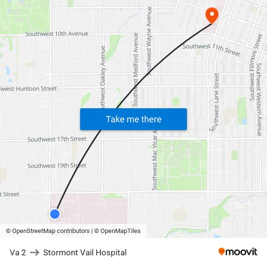 Va 2 to Stormont Vail Hospital map