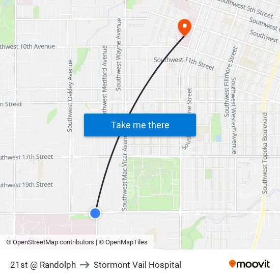 21st @ Randolph to Stormont Vail Hospital map