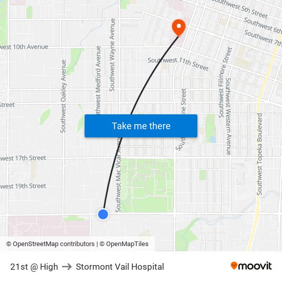 21st @ High to Stormont Vail Hospital map